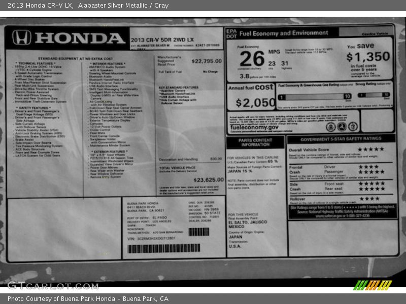 Alabaster Silver Metallic / Gray 2013 Honda CR-V LX