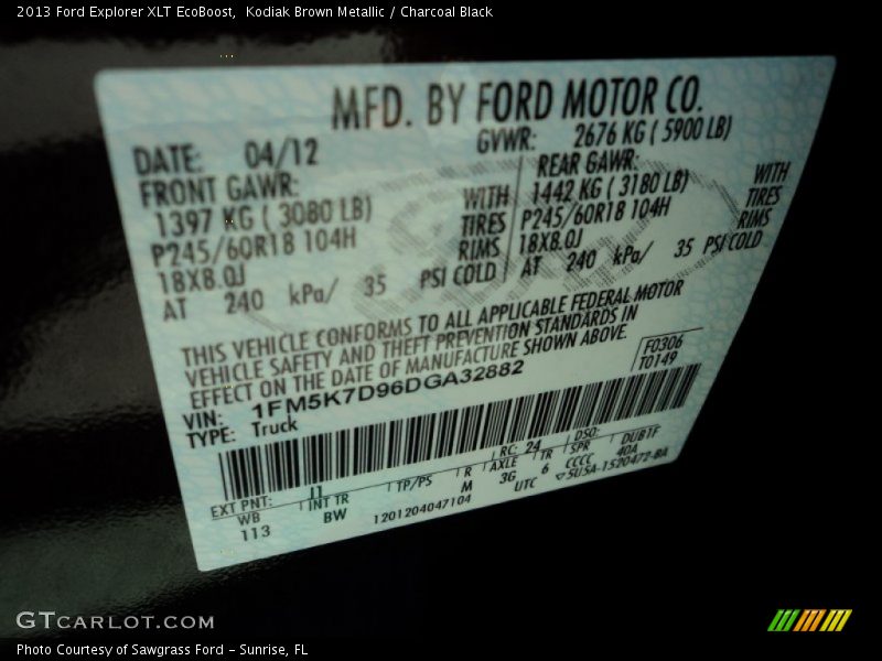 Kodiak Brown Metallic / Charcoal Black 2013 Ford Explorer XLT EcoBoost