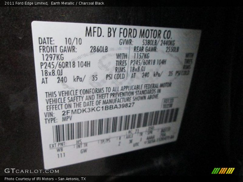 Earth Metallic / Charcoal Black 2011 Ford Edge Limited