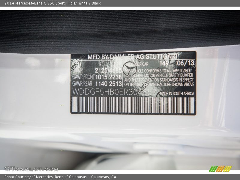 Polar White / Black 2014 Mercedes-Benz C 350 Sport