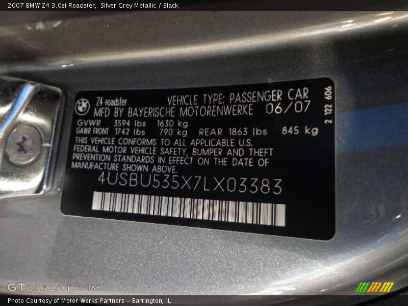 Silver Grey Metallic / Black 2007 BMW Z4 3.0si Roadster