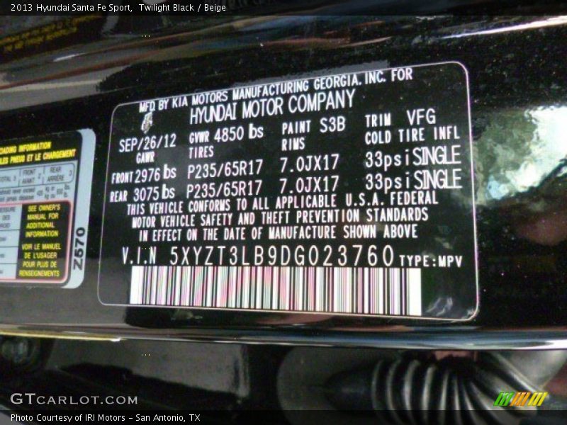 Twilight Black / Beige 2013 Hyundai Santa Fe Sport