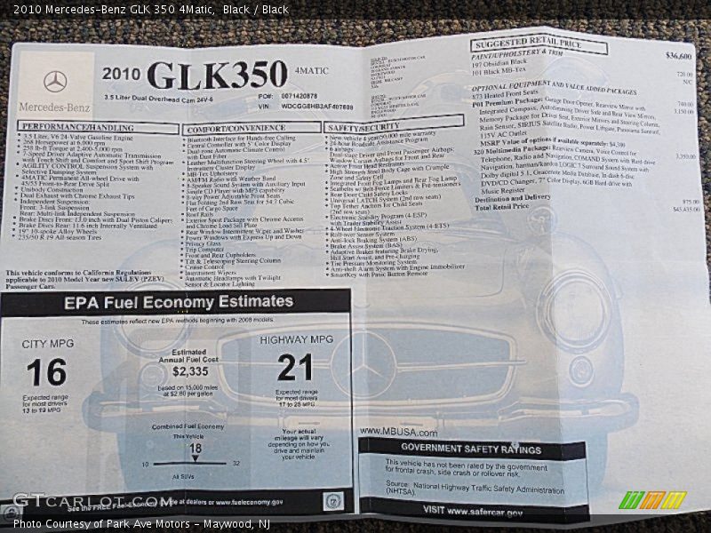 Black / Black 2010 Mercedes-Benz GLK 350 4Matic