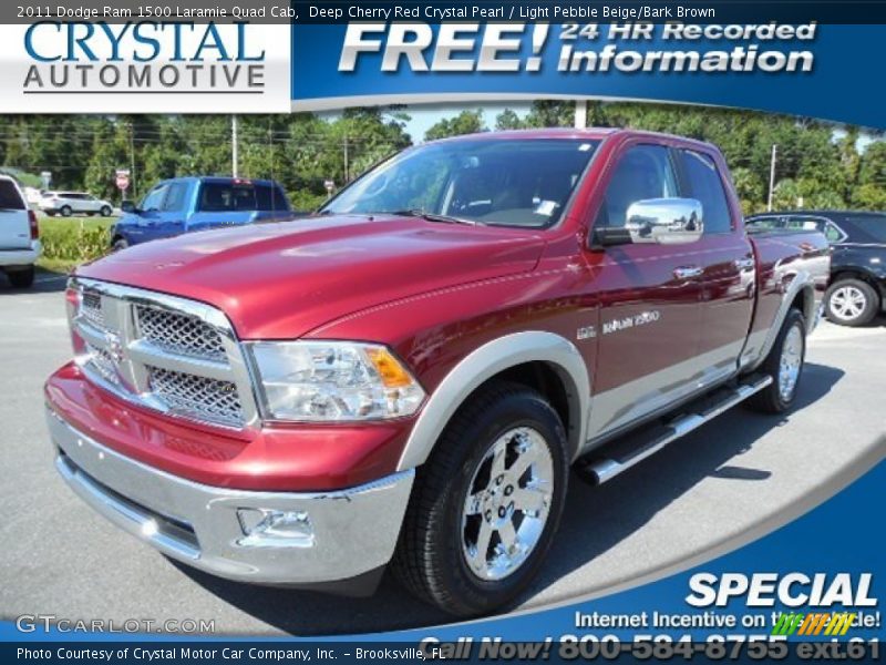 Deep Cherry Red Crystal Pearl / Light Pebble Beige/Bark Brown 2011 Dodge Ram 1500 Laramie Quad Cab