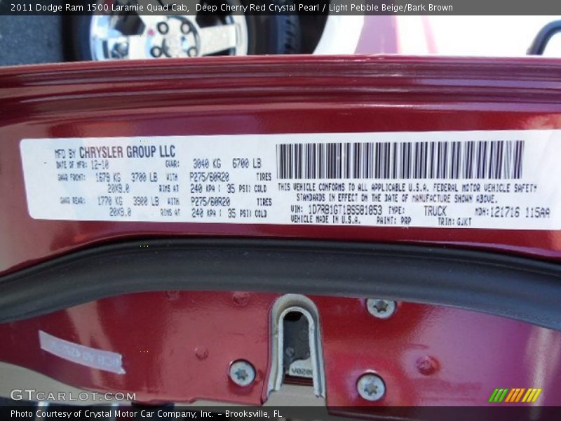 Deep Cherry Red Crystal Pearl / Light Pebble Beige/Bark Brown 2011 Dodge Ram 1500 Laramie Quad Cab