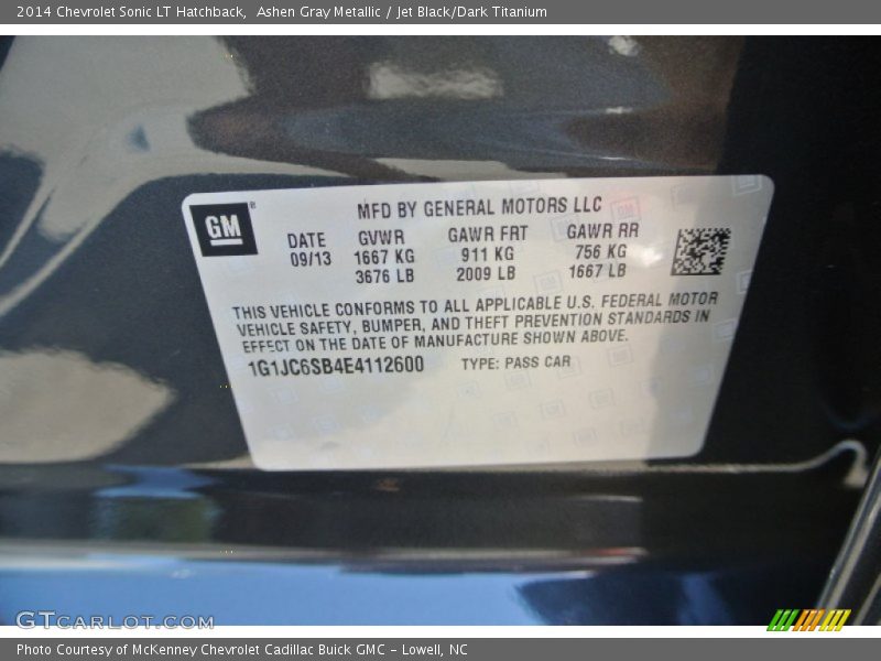 Ashen Gray Metallic / Jet Black/Dark Titanium 2014 Chevrolet Sonic LT Hatchback