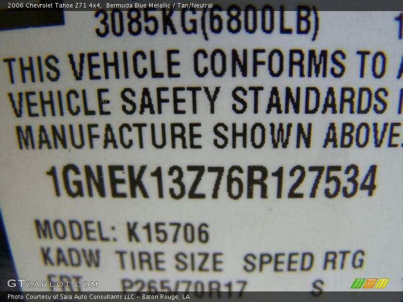Bermuda Blue Metallic / Tan/Neutral 2006 Chevrolet Tahoe Z71 4x4