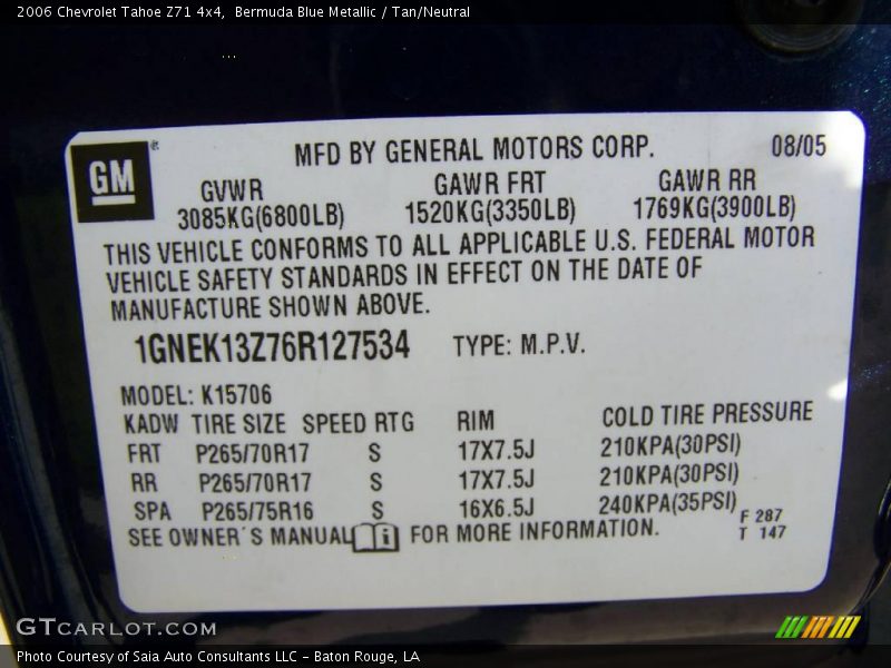 Bermuda Blue Metallic / Tan/Neutral 2006 Chevrolet Tahoe Z71 4x4