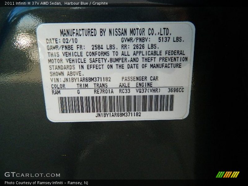 Harbour Blue / Graphite 2011 Infiniti M 37x AWD Sedan