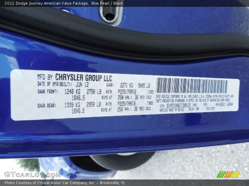 Blue Pearl / Black 2012 Dodge Journey American Value Package
