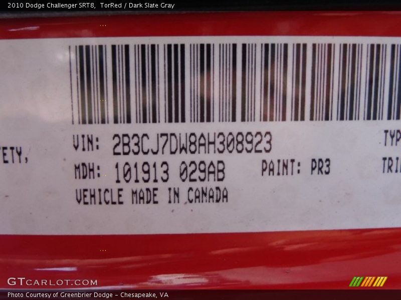 TorRed / Dark Slate Gray 2010 Dodge Challenger SRT8