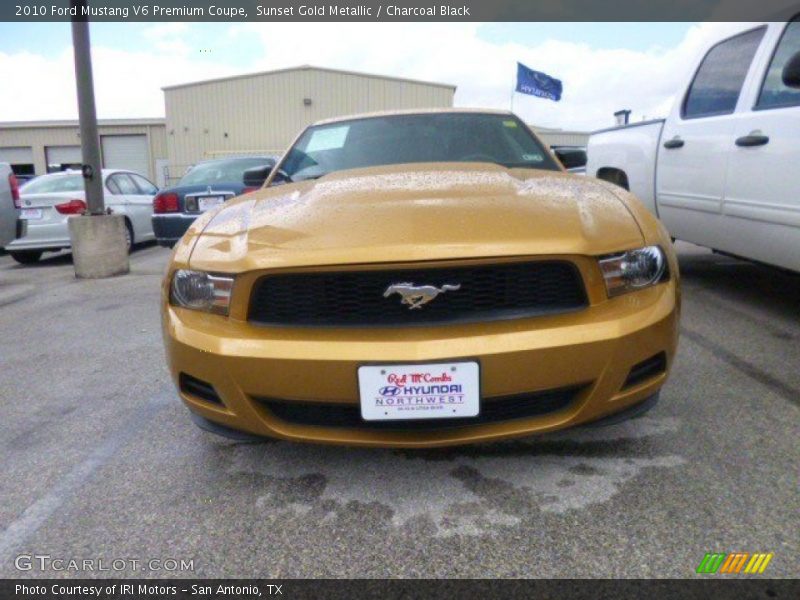 Sunset Gold Metallic / Charcoal Black 2010 Ford Mustang V6 Premium Coupe