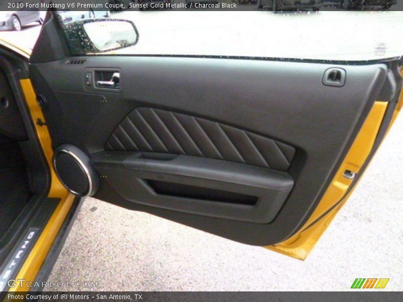 Sunset Gold Metallic / Charcoal Black 2010 Ford Mustang V6 Premium Coupe