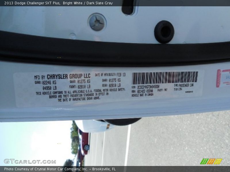 Bright White / Dark Slate Gray 2013 Dodge Challenger SXT Plus