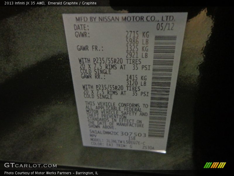 Emerald Graphite / Graphite 2013 Infiniti JX 35 AWD