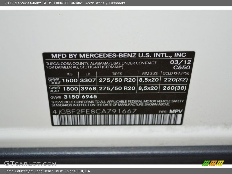 Arctic White / Cashmere 2012 Mercedes-Benz GL 350 BlueTEC 4Matic