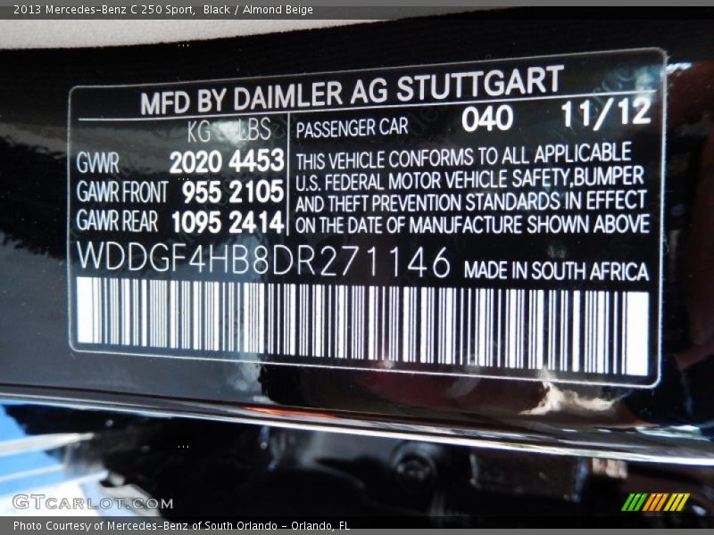 Black / Almond Beige 2013 Mercedes-Benz C 250 Sport