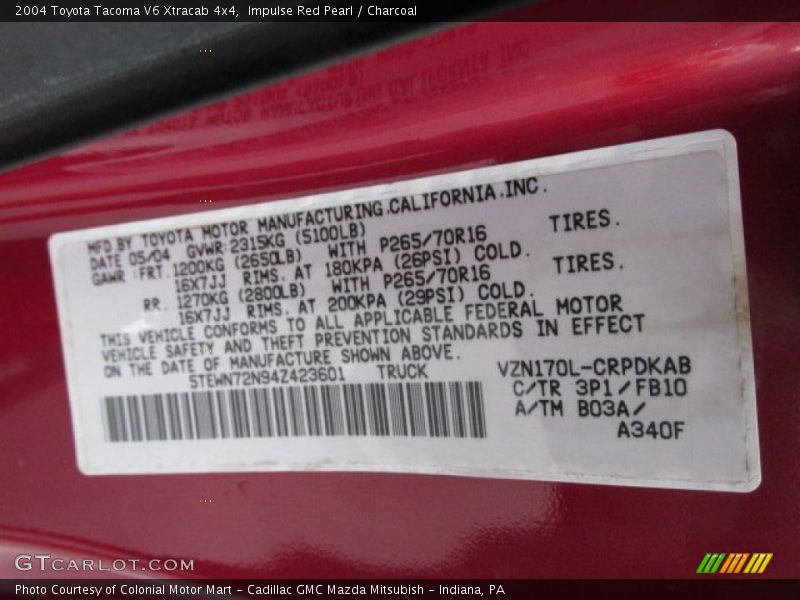 Impulse Red Pearl / Charcoal 2004 Toyota Tacoma V6 Xtracab 4x4
