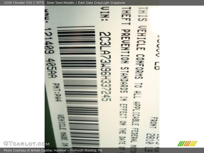 Silver Steel Metallic / Dark Slate Gray/Light Graystone 2006 Chrysler 300 C SRT8