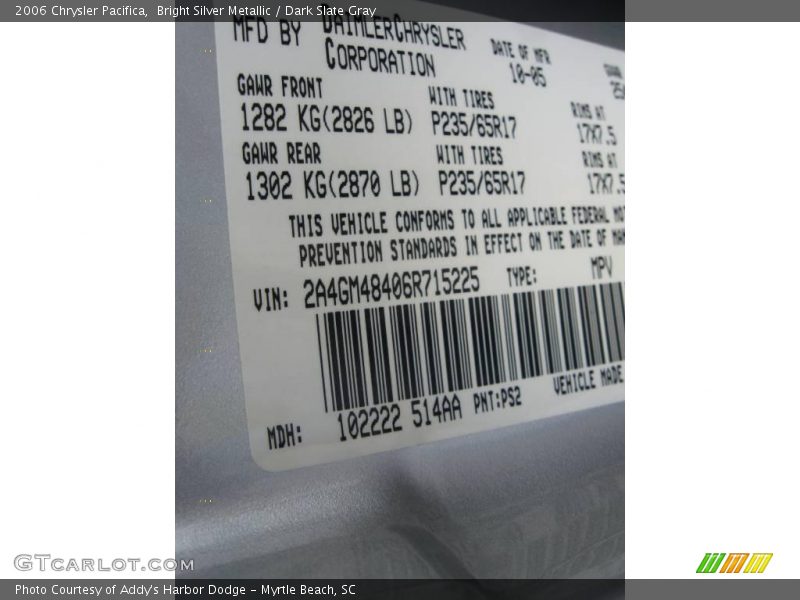 Bright Silver Metallic / Dark Slate Gray 2006 Chrysler Pacifica
