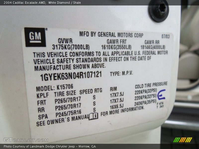 White Diamond / Shale 2004 Cadillac Escalade AWD