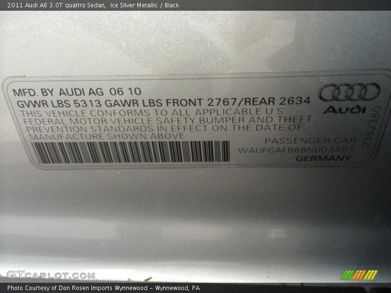 Ice Silver Metallic / Black 2011 Audi A6 3.0T quattro Sedan