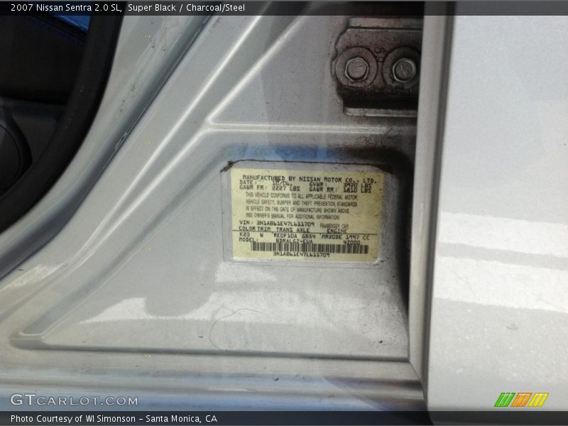 Super Black / Charcoal/Steel 2007 Nissan Sentra 2.0 SL