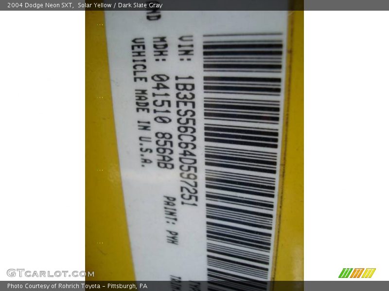Solar Yellow / Dark Slate Gray 2004 Dodge Neon SXT