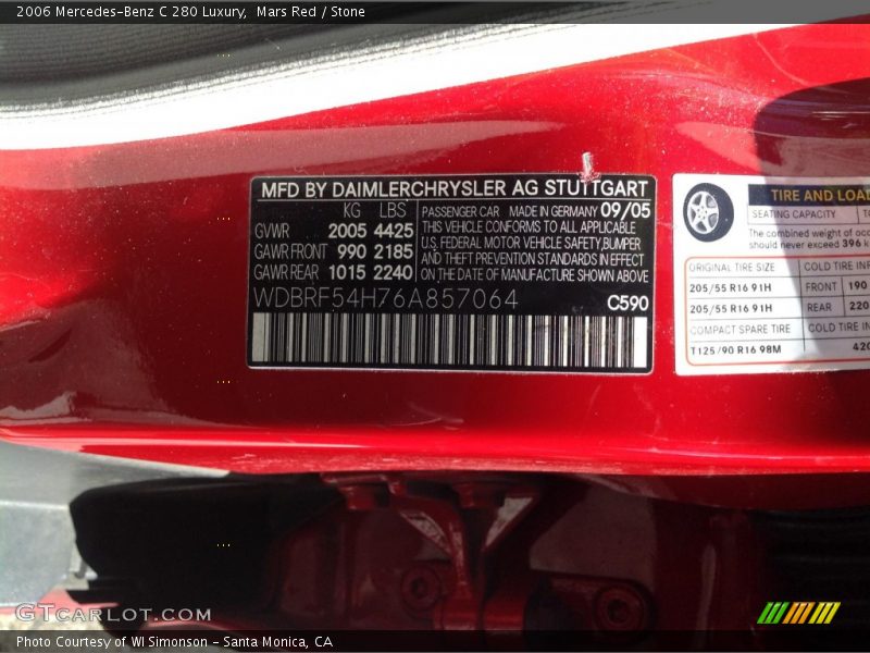 Mars Red / Stone 2006 Mercedes-Benz C 280 Luxury