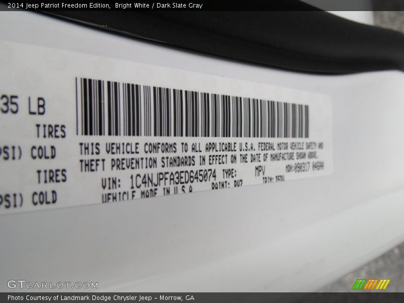 Bright White / Dark Slate Gray 2014 Jeep Patriot Freedom Edition