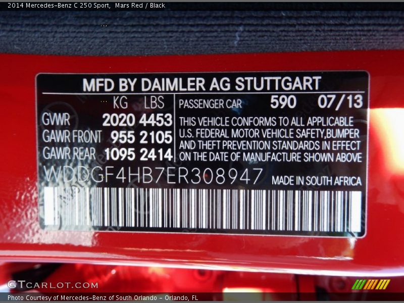 Mars Red / Black 2014 Mercedes-Benz C 250 Sport