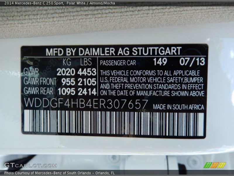 Polar White / Almond/Mocha 2014 Mercedes-Benz C 250 Sport