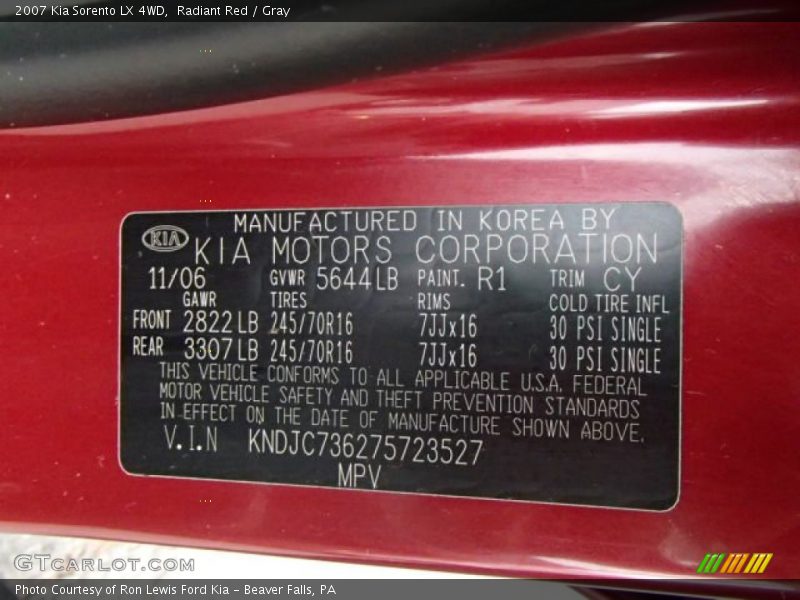 Radiant Red / Gray 2007 Kia Sorento LX 4WD