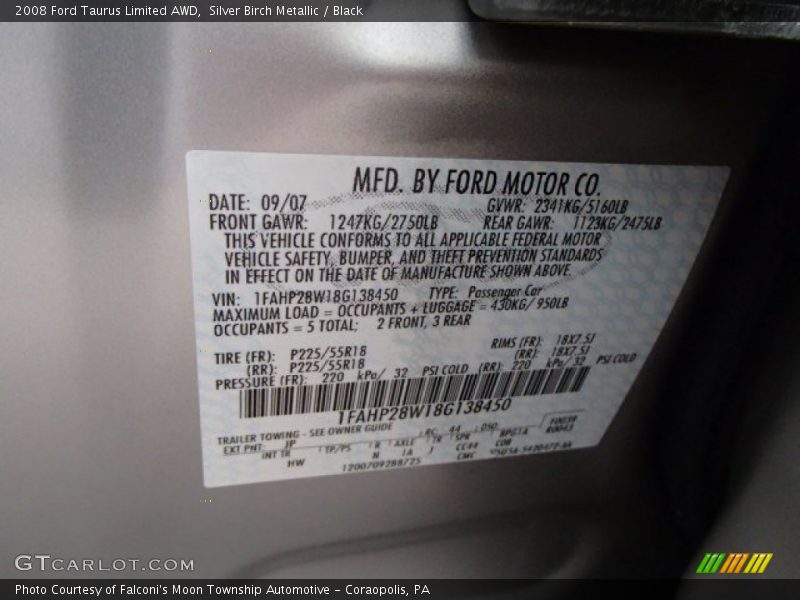 Silver Birch Metallic / Black 2008 Ford Taurus Limited AWD