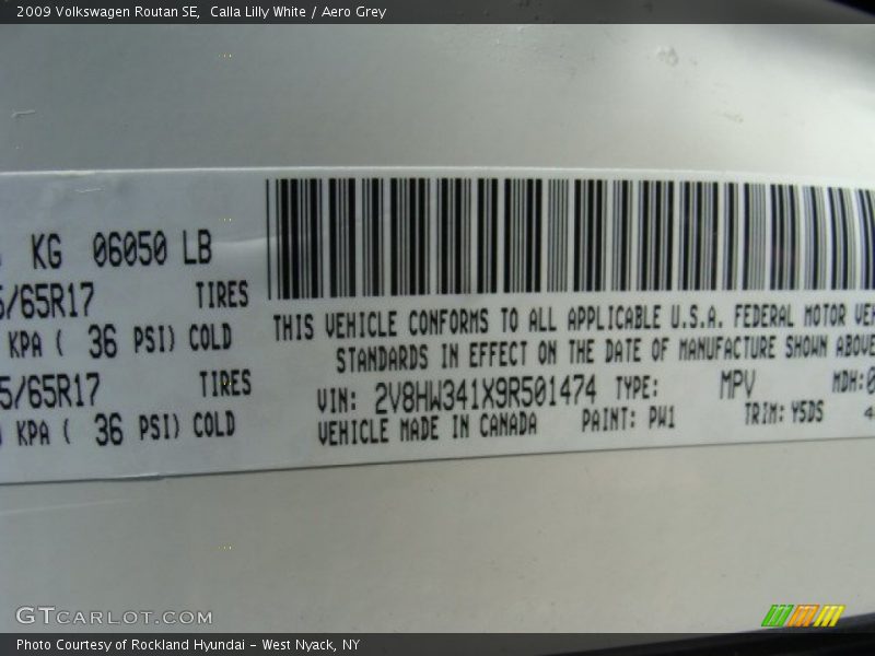 Calla Lilly White / Aero Grey 2009 Volkswagen Routan SE