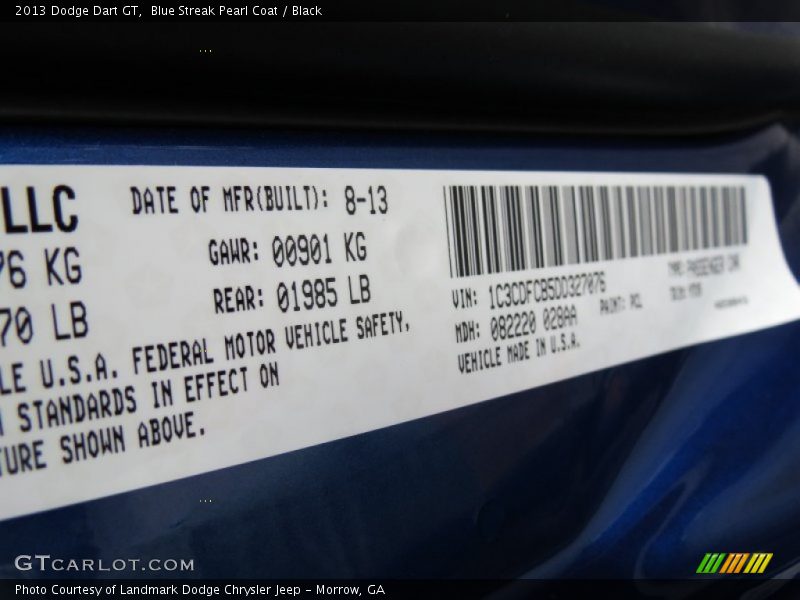 Blue Streak Pearl Coat / Black 2013 Dodge Dart GT