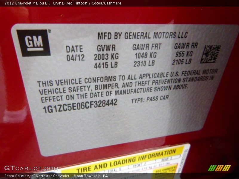 Crystal Red Tintcoat / Cocoa/Cashmere 2012 Chevrolet Malibu LT