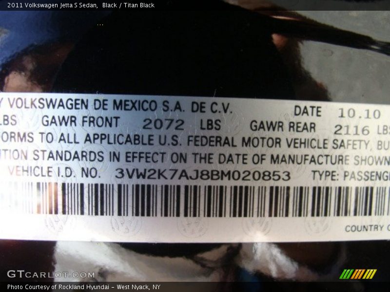 Black / Titan Black 2011 Volkswagen Jetta S Sedan