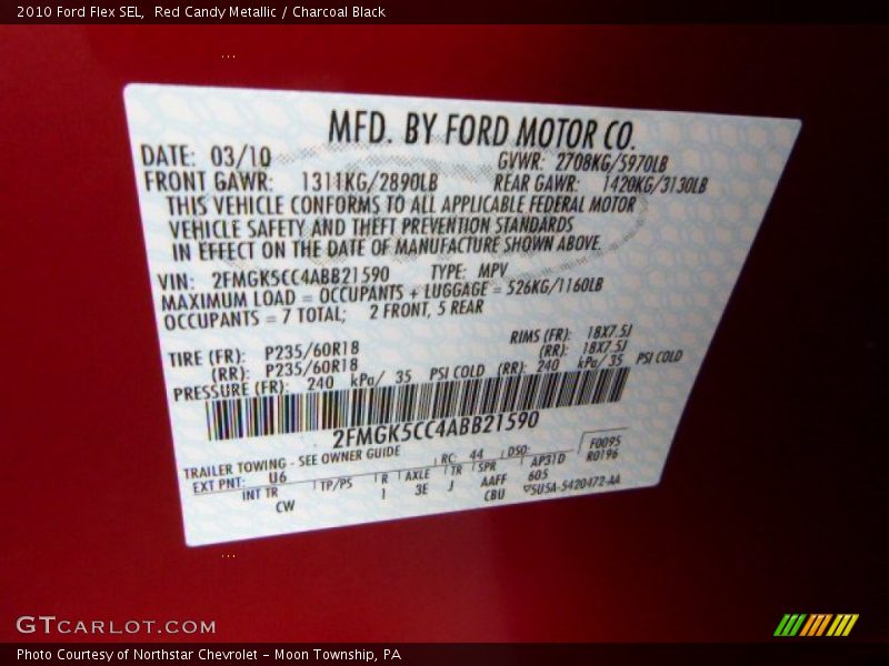 Red Candy Metallic / Charcoal Black 2010 Ford Flex SEL