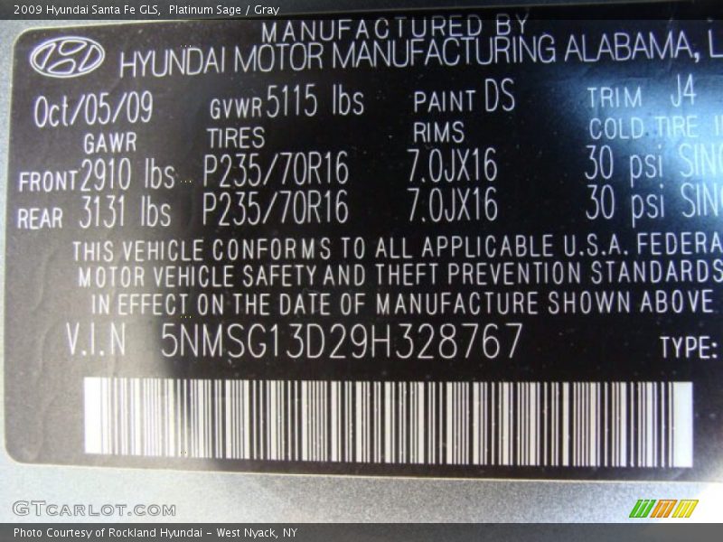 Platinum Sage / Gray 2009 Hyundai Santa Fe GLS