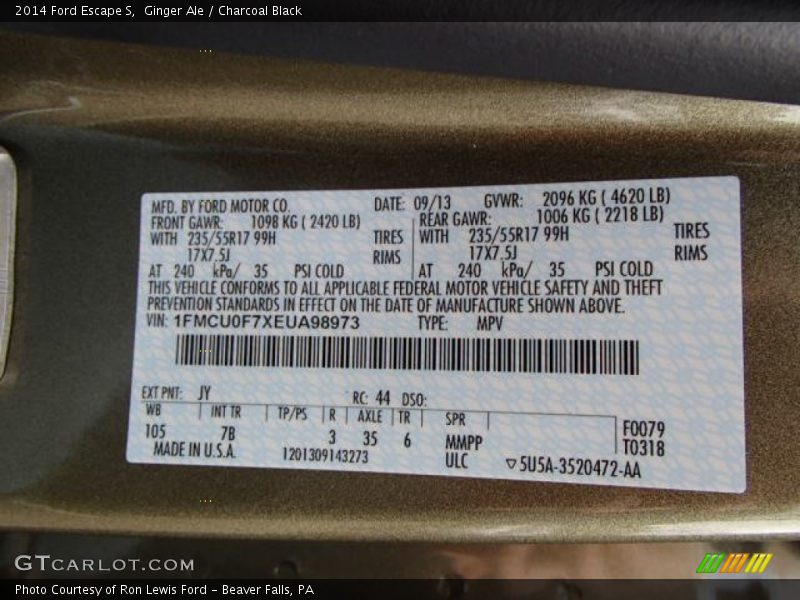 Ginger Ale / Charcoal Black 2014 Ford Escape S