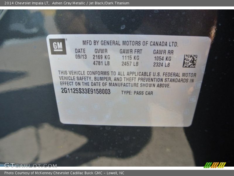 Ashen Gray Metallic / Jet Black/Dark Titanium 2014 Chevrolet Impala LT