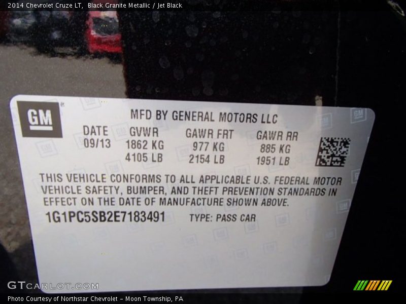 Black Granite Metallic / Jet Black 2014 Chevrolet Cruze LT