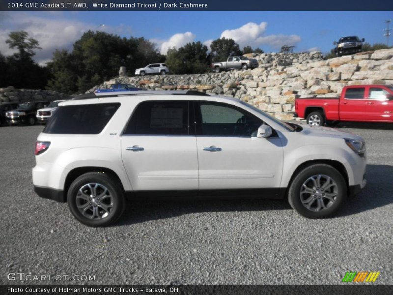 White Diamond Tricoat / Dark Cashmere 2014 GMC Acadia SLT AWD