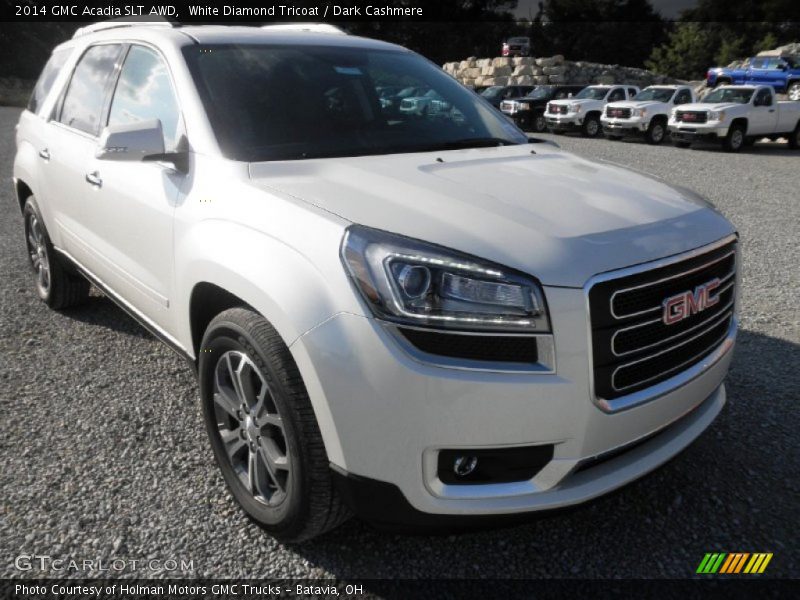 White Diamond Tricoat / Dark Cashmere 2014 GMC Acadia SLT AWD