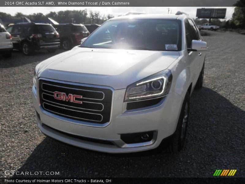 White Diamond Tricoat / Dark Cashmere 2014 GMC Acadia SLT AWD