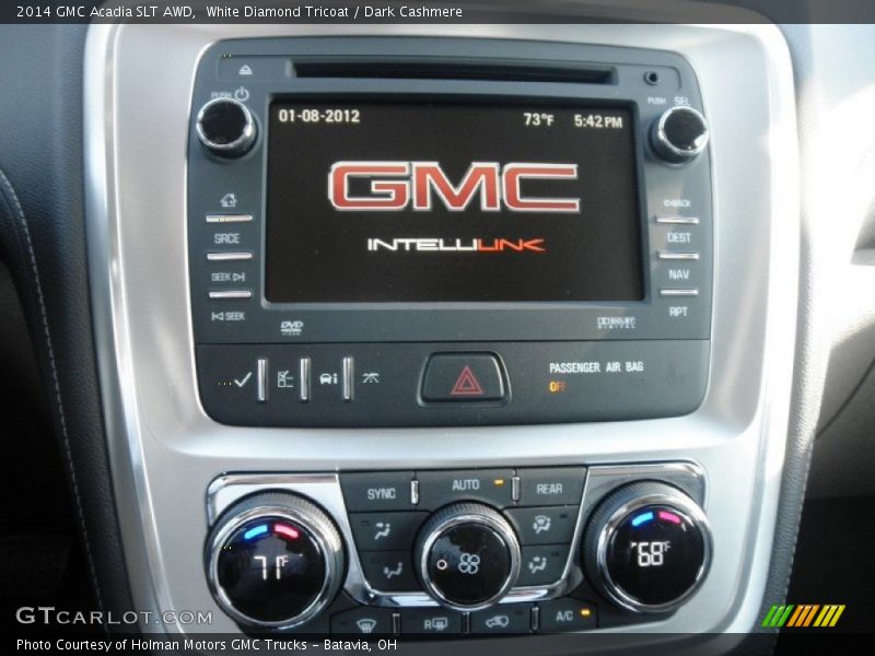 White Diamond Tricoat / Dark Cashmere 2014 GMC Acadia SLT AWD