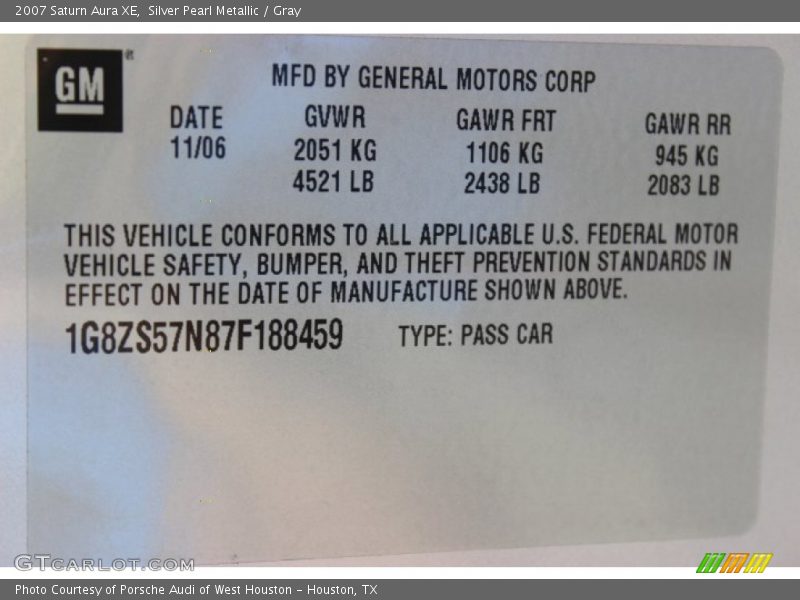 Silver Pearl Metallic / Gray 2007 Saturn Aura XE
