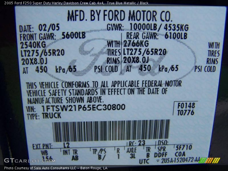 True Blue Metallic / Black 2005 Ford F250 Super Duty Harley Davidson Crew Cab 4x4