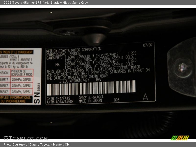 Shadow Mica / Stone Gray 2008 Toyota 4Runner SR5 4x4
